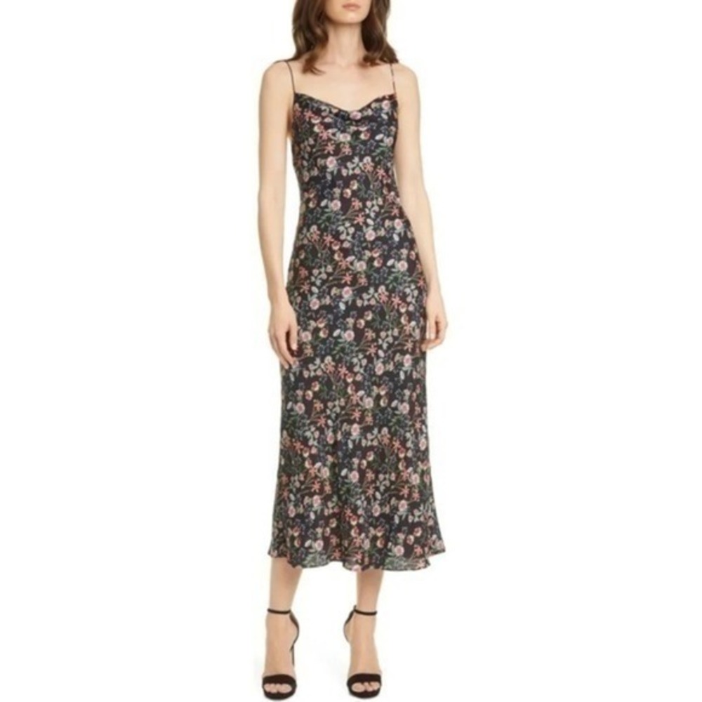 Alice + Olivia Harmony Floral Print Multicolor Midi Slip Dress Size 12 NWT‎
